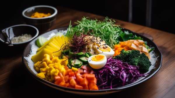 Bol de nourriture colorée avec légumes et ingrédients simples